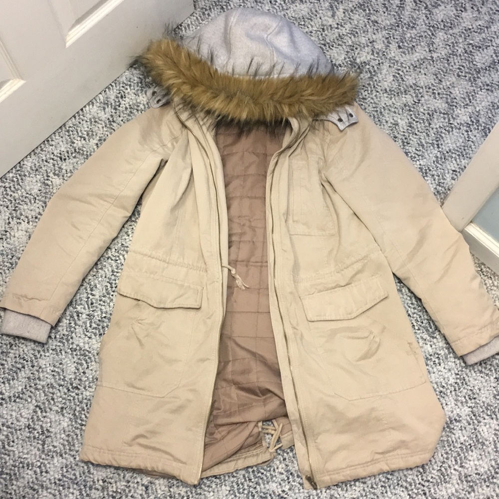 Fur lined hood coat